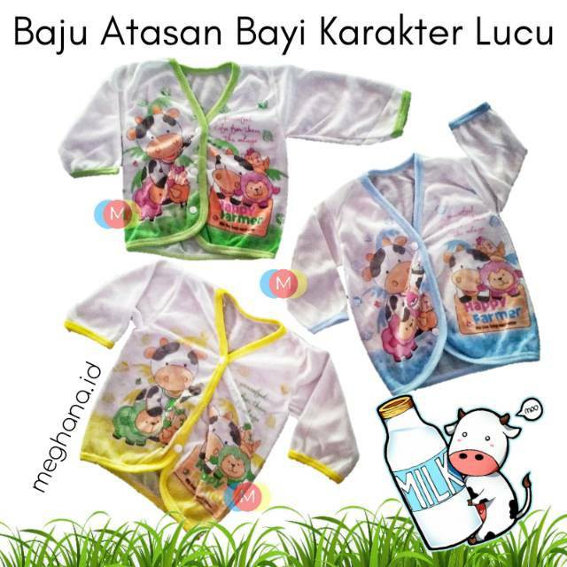 Baju Bayi Lengan Pendek Karaktet Sablon PE Newborn Baby Unisex 35gr