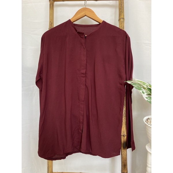 MAUDY SHIRT BLOUSE WANITA RAYON PREMIUM-MAROON