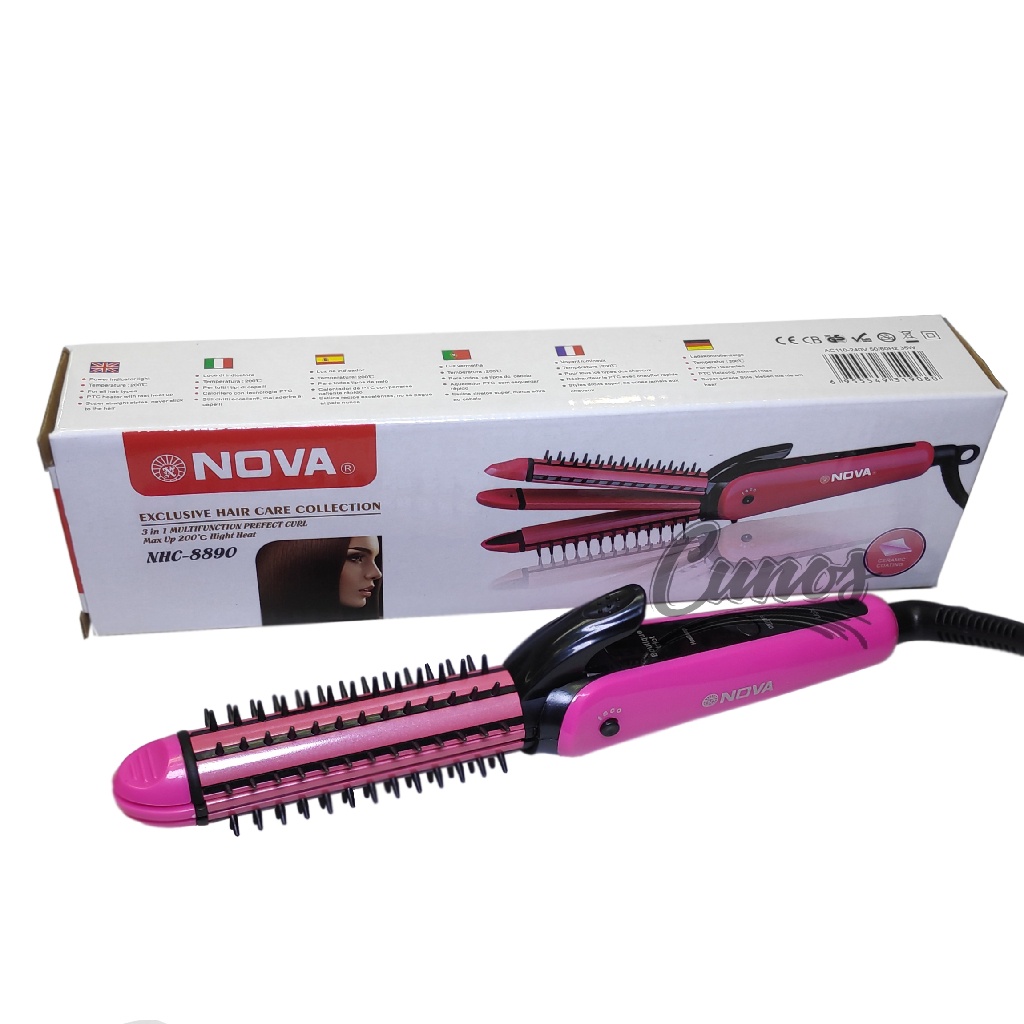 [ORI] Catokan Sisir Rambut NOVA NHC-8890 Alat Pelurus Rambut dengan Kabel dapat Berputar 360 Derajat - Pink