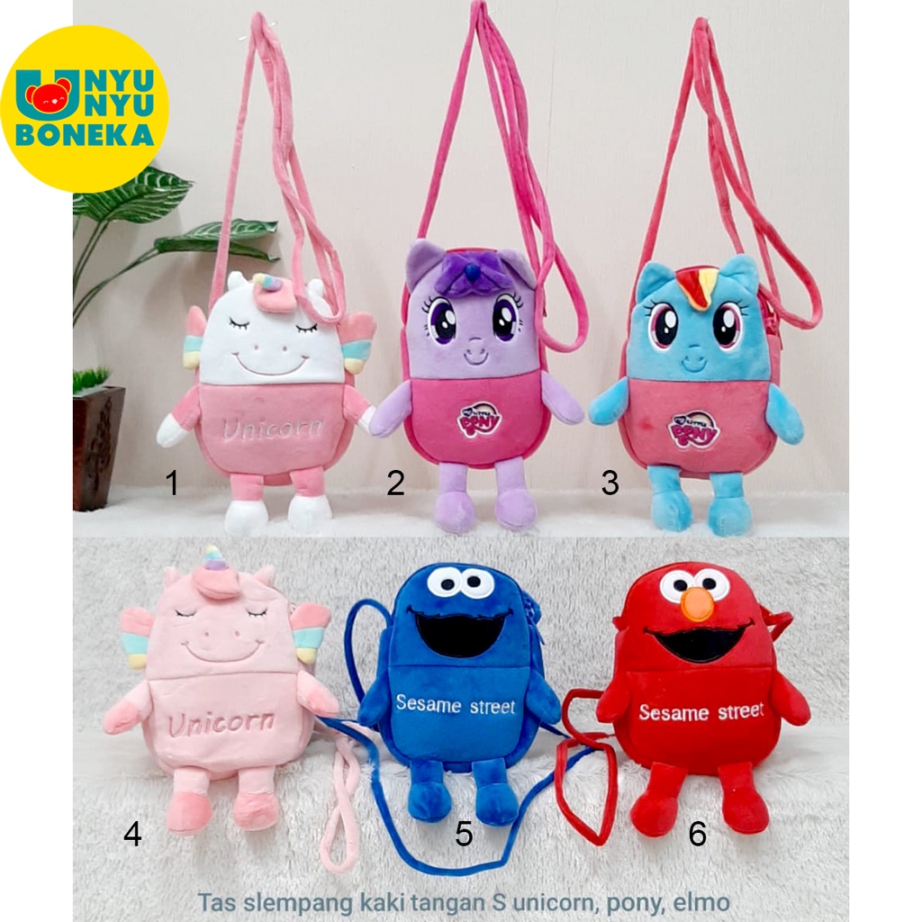 Tas Slempang anak boneka kuda pony pink ke rainbow bisa buat hp koin unicorn elmo cokies dompet