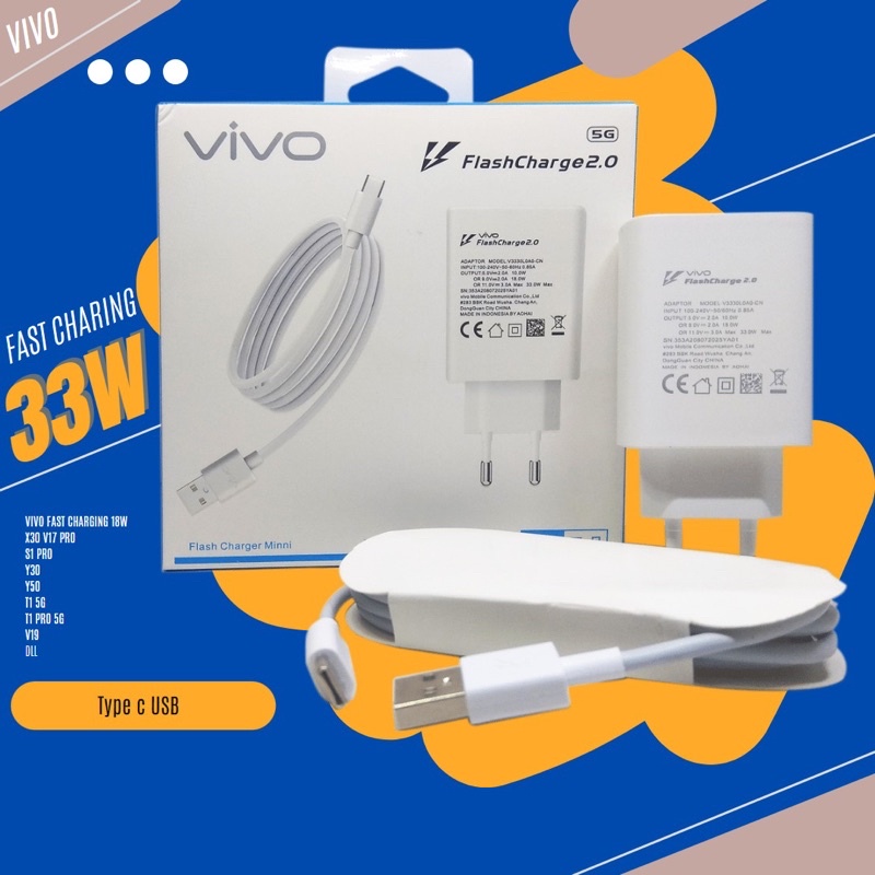 Charger Vivo 33W Original 100% Fast Charging Tipe C