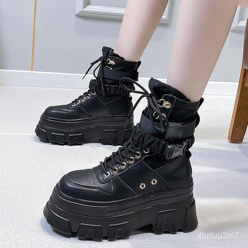 Fall Women Shoes Platform Boots Punk Gothic for Women Boots Combat Boots Ladies Black Boots Webbing