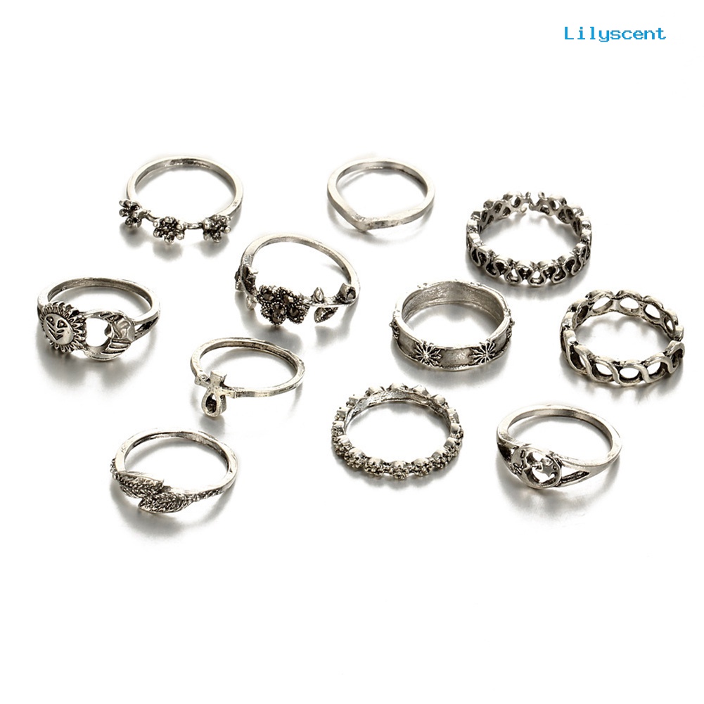 11pcs / Set Cincin Buku Jari Aneka Bentuk Gaya Bohemian Untuk Wanita