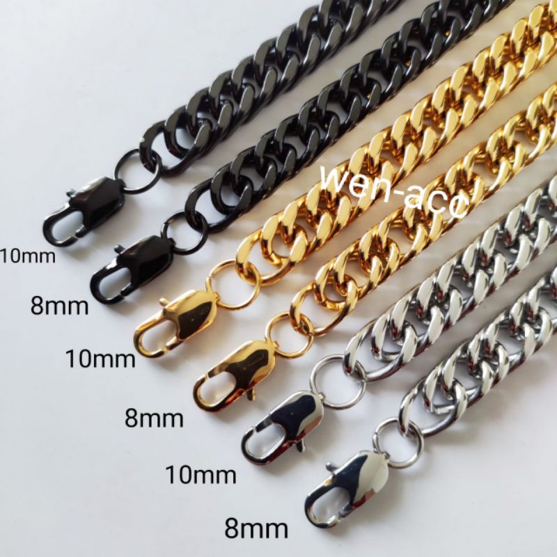 Gelang Rantai Gold dan Silver Titanium Gelang Hitam Pria dan Wanita