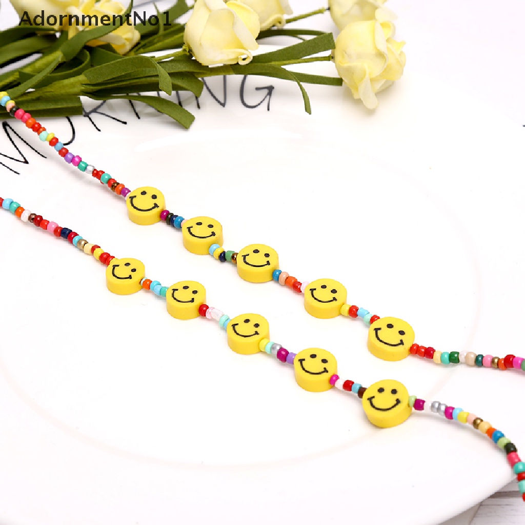 (AdornmentNo1) Kalung Choker Rantai Manik Pendan Smiley Face Warna Warni Gaya Boho