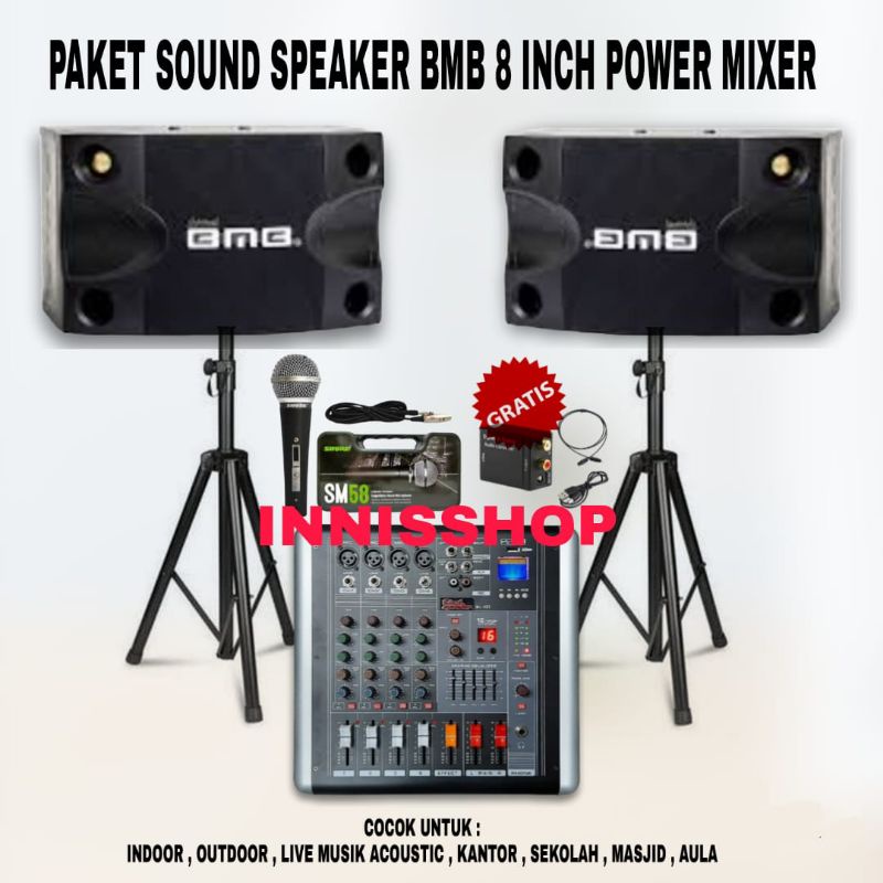 Paket Karaoke Sound System SPEAKER BMB 8 INCH POWER MIXER INDOOR OUTDOOR PAKET SOUND SYSTEM KARAOKE 