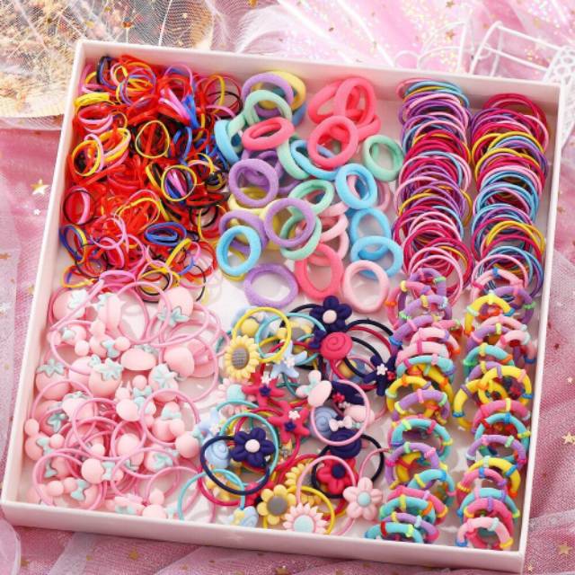 30/100Pcs Ikat Karet Rambut Colorful Gelang Wanita Anak Ponytail Aksesoris Rambut Hiasan Kepala