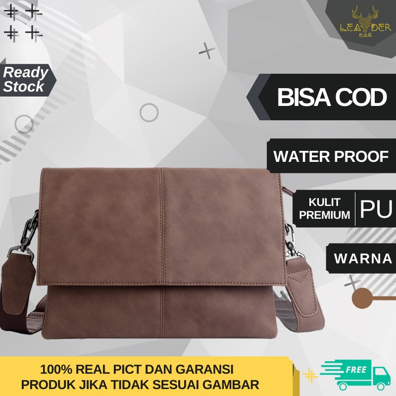 Tas Selempang Pria Kulit Tas Kerja Pria Terbaru Tas Slingbag Kulit Cowok Import Premium Tas Pria Kulit Original Distro Warna Coklat Khaki Waterproof B68 TANGO