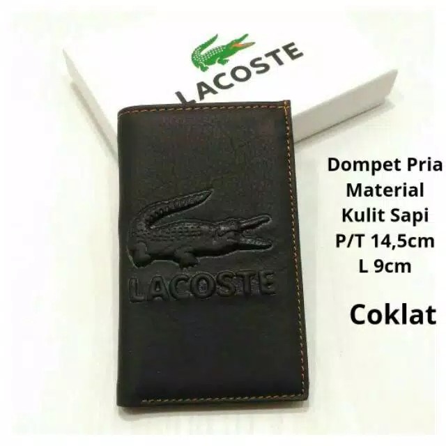 Dompet Kulit Pria Lipat  Branded D7O7 Dompet Pria asli kulit merk lacoste ukuran tanggung Leat