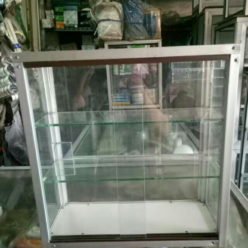 ETALASE ALUMINIUM KACA MAKANAN/ACCESORIES/MAINAN/VOUCHER