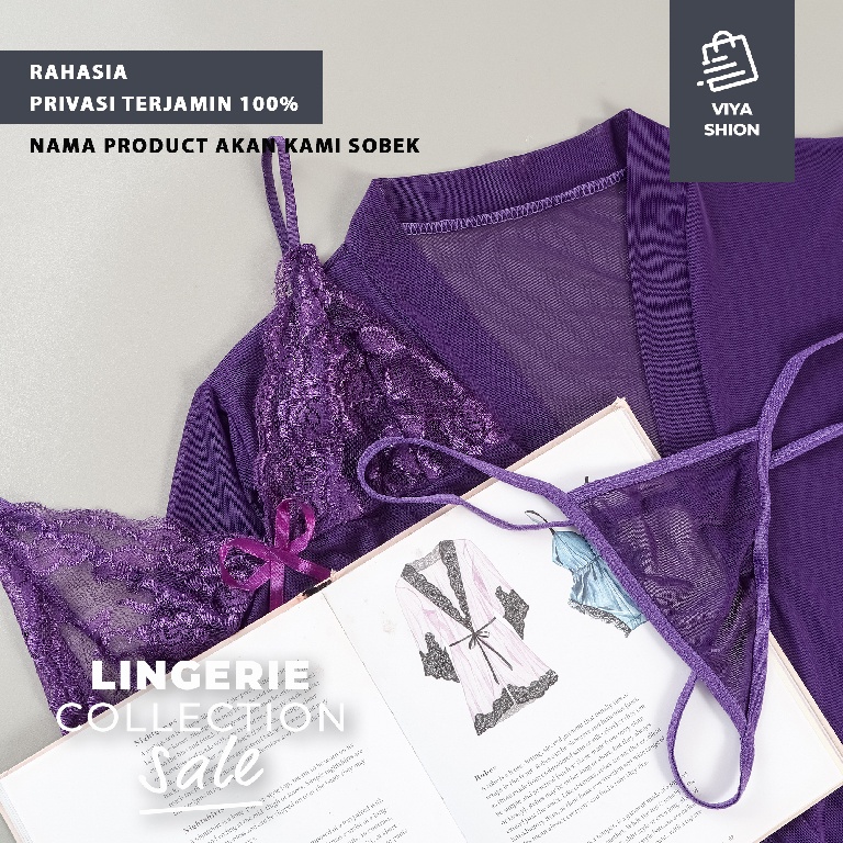 Baju Lingerie Set Dress Gaun Piyama Baju Tidur Sexy Wanita Seksi Cosplay Hot Dewasa Ungu Purple Premium-3