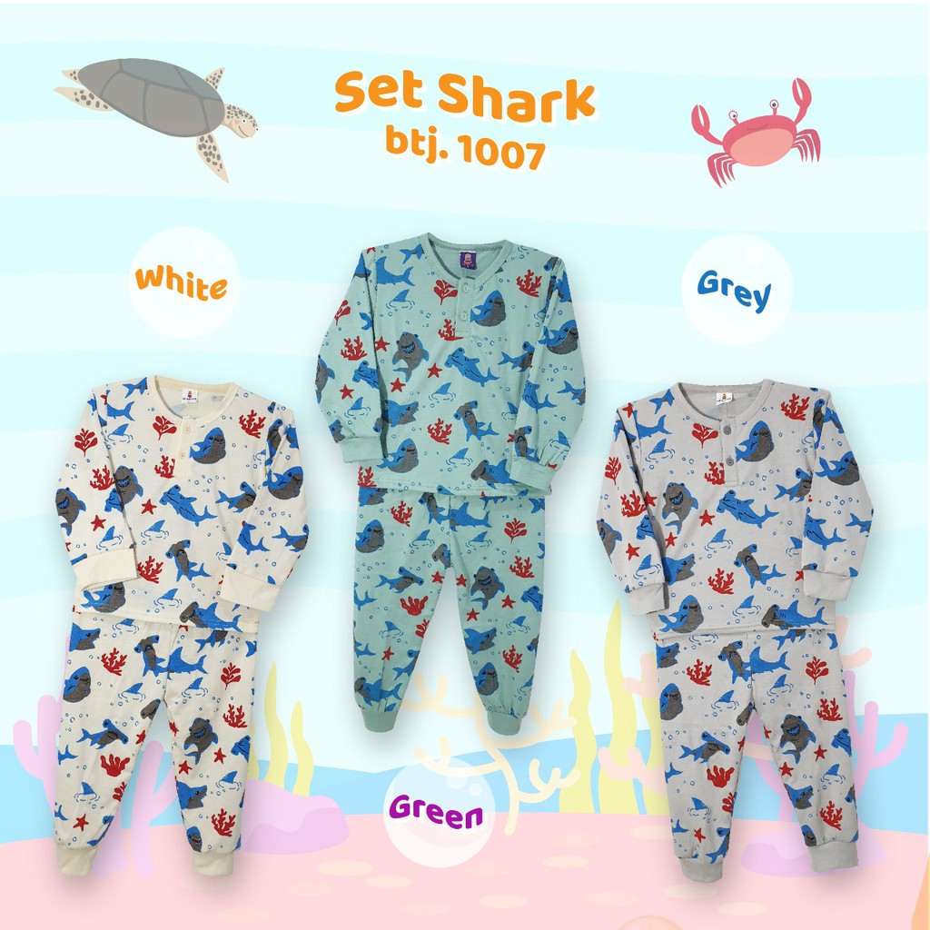 baju tidur anak lengan panjang shark/ Piyama lengan panjang anak laki-laki dan perempuan Shark 1-9 t