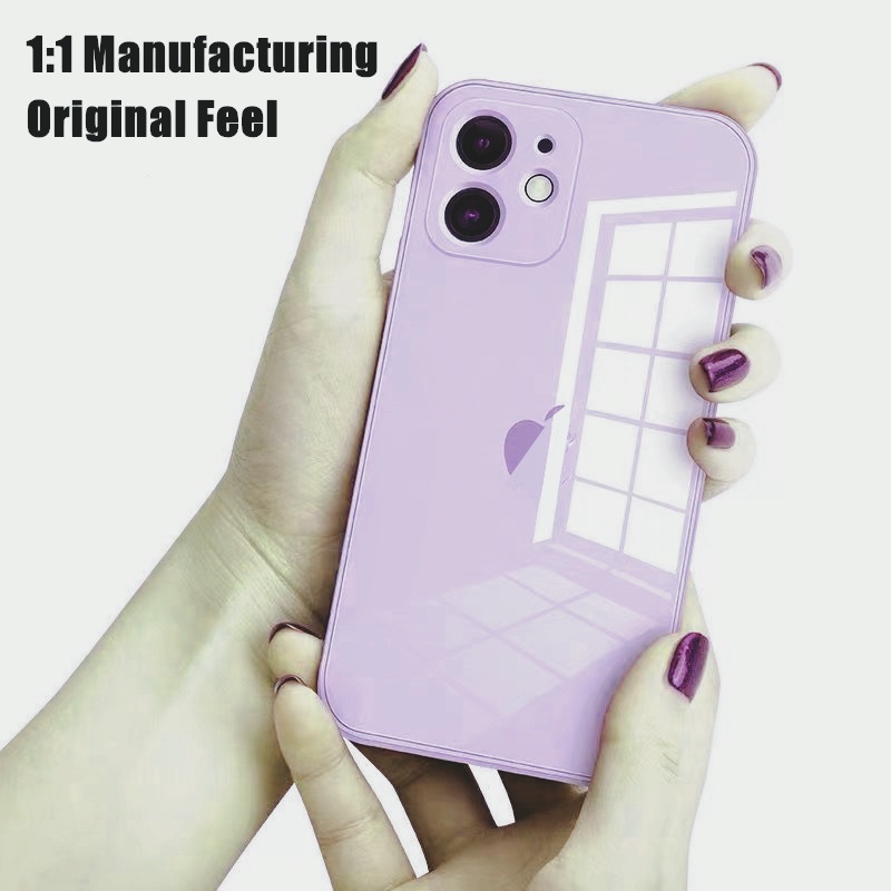 Casing Tempered Glass iPhone 11 12 13 Pro Max XS Max XR X 7 8 Plus 11Pro 12 Pro Max Warna Permen