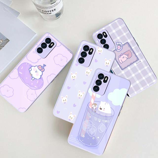 Softcase Glass Macaron Lilac [SM33] For Oppo Reno 6 4G A5s A16 A15 Reno 5F Reno 5 A54 | Case Oppo A1