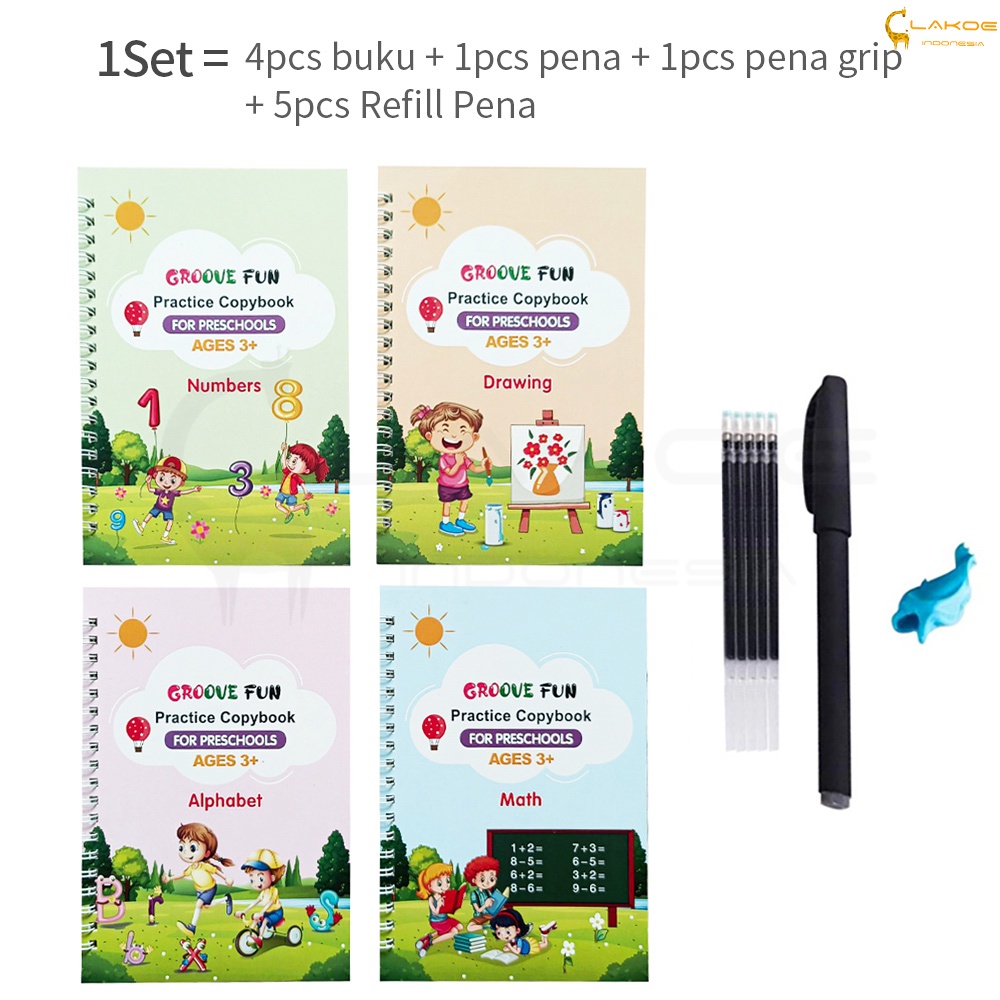 Lakoe  4 in1 Sank Magic Practice Book Buku magic Buku Latihan TK Prasekolah dalam