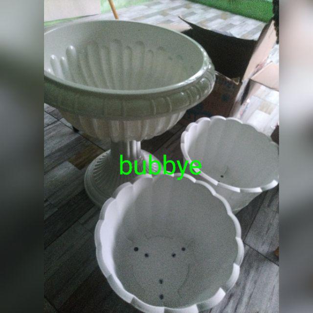 Pot Bunga Shallom Putih Motif Kayu 28cm