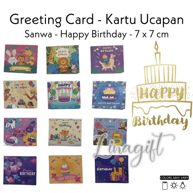 ( Set 12 Pc ) GREETING CARD SANWA 7X7 - KARTU UCAPAN SANSAN WAWA - GIFT CARD MICKEY PRINCESS HELLOKITTY FROZEN TSUM SPIDERMAN BIRTHDAY