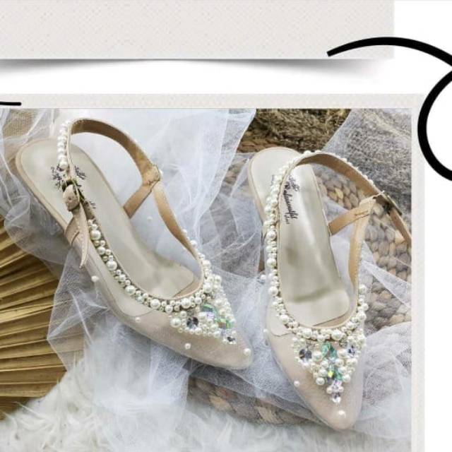 Sepatu clarrisa wedding wanita  cream 5cm sepatu wanita wedding