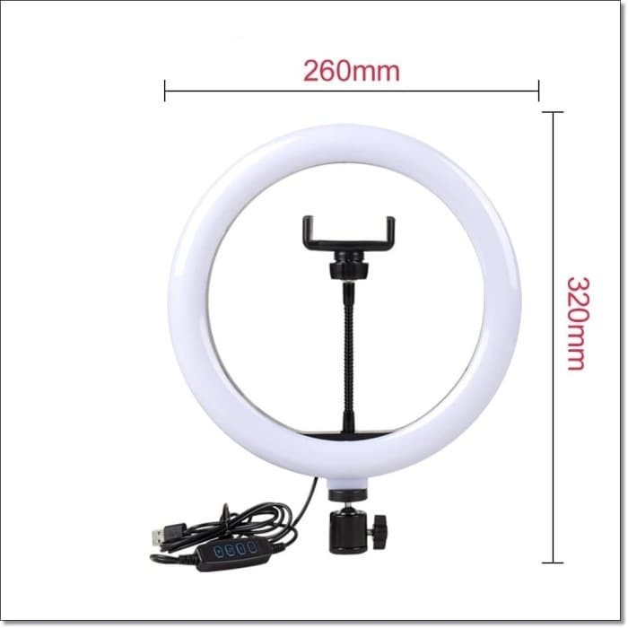 Lampu Halo Ring Light LED Kamera 12W 10 Inch with 3 Holder + Tripod