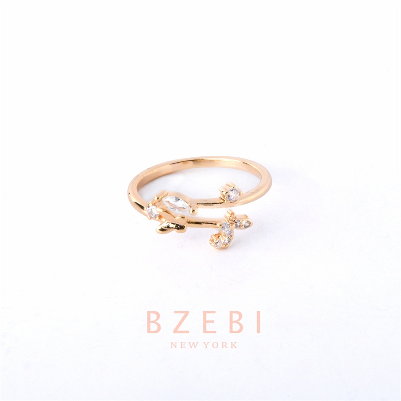 Bzebi Cincin Terbuka Adjustable Model Kupukupu Lapis Emas Dengan Batu Zircon 26r Untuk Wanita