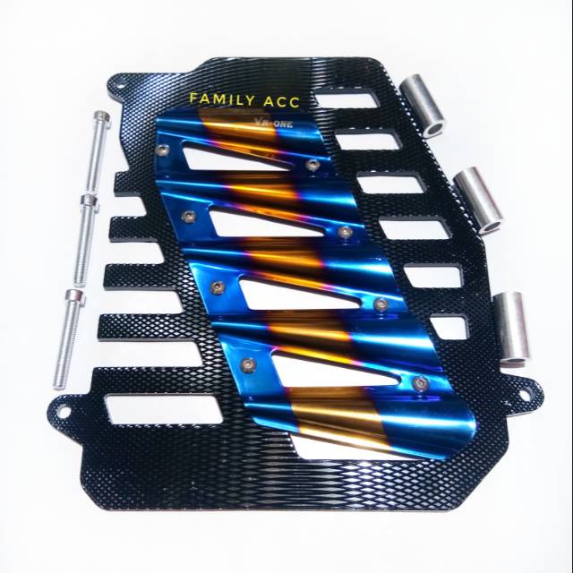 Cover Tutup Radiator Two Tone Carbon Biru Gold Full CNC PnP Yamaha Nmax - Aerox