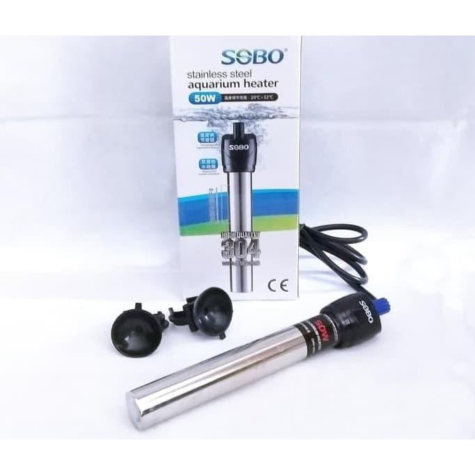 Pemanas Penghangat Aquarium Heater Sobo 50 Watt Stainless Steel Suhu