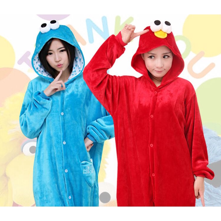 KOSTUM ELMO SESAME STREET COOKIE MONSTER ONESIE PIYAMA BAJU TIDUR IMPOR DEWASA