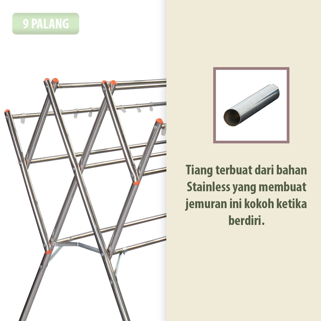 KB Jemuran Baju Pakaian Stainless Steel Stenlis A9  T 150cm P 180cm