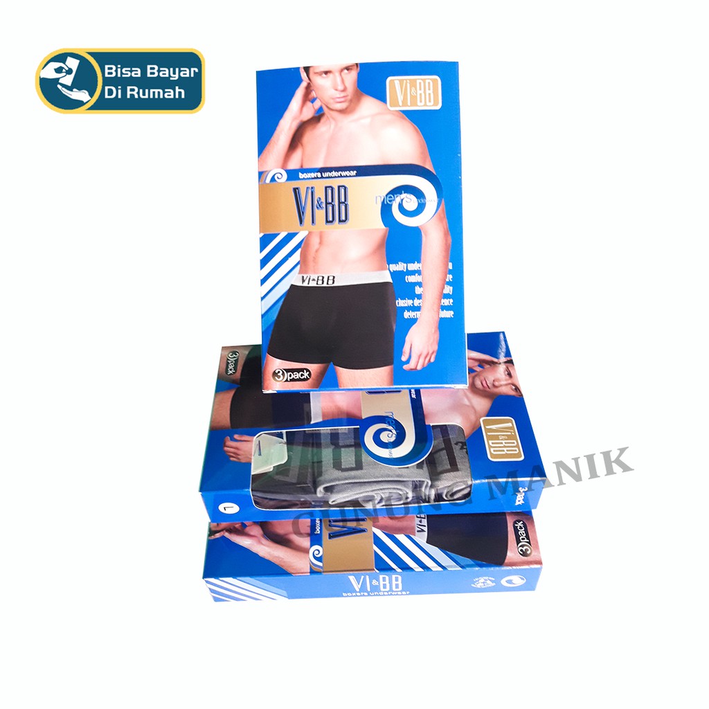 BOXER PRIA Vi&amp;BB CELANA DALAM PRIA MURAH SATU BOX ISI 3 PCS WARNA RANDOM TERMURAH