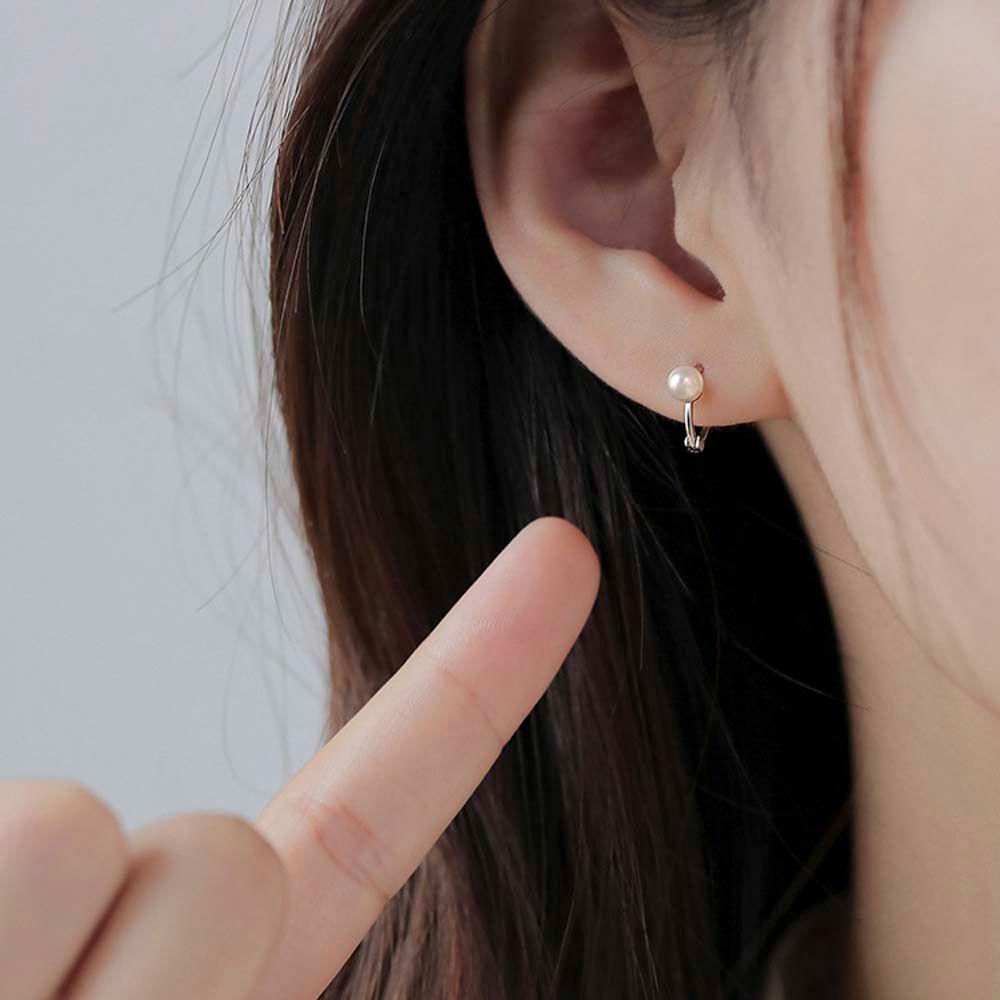 Mxbeauty Anting hoop Mutiara Fashion Vintage Wanita Berlapis Perak/Emas Perhiasan Telinga Lady Metal Lingkaran earrings