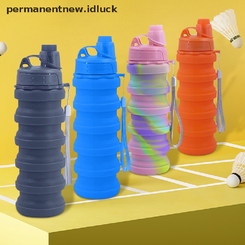 Botol Air Minum Lipat Portable 500ml Bahan Silikon Dengan Tutup Untuk Travel