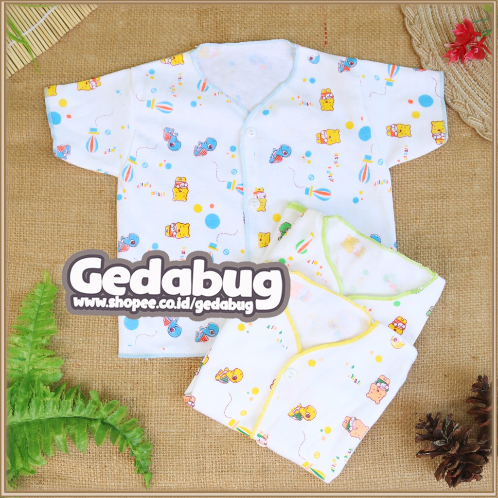 (6pcs) Baju Bayi Wiedy Motif Little Taily PUTIH PENDEK | Baju Kancing New Born - gedabug