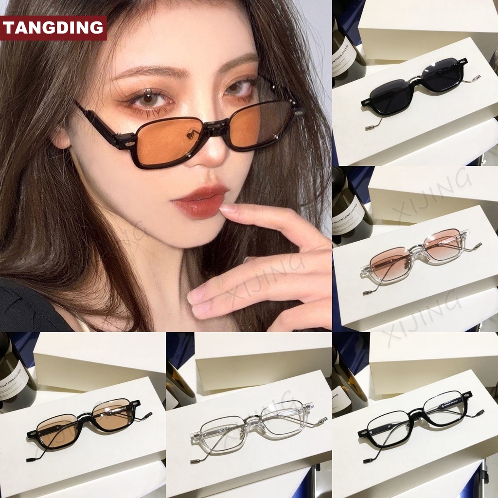 【COD Tangding】5 Colors New Fashion Sunglasses Small Square Half Frame Metal Shape Personality Street Shot Glasses