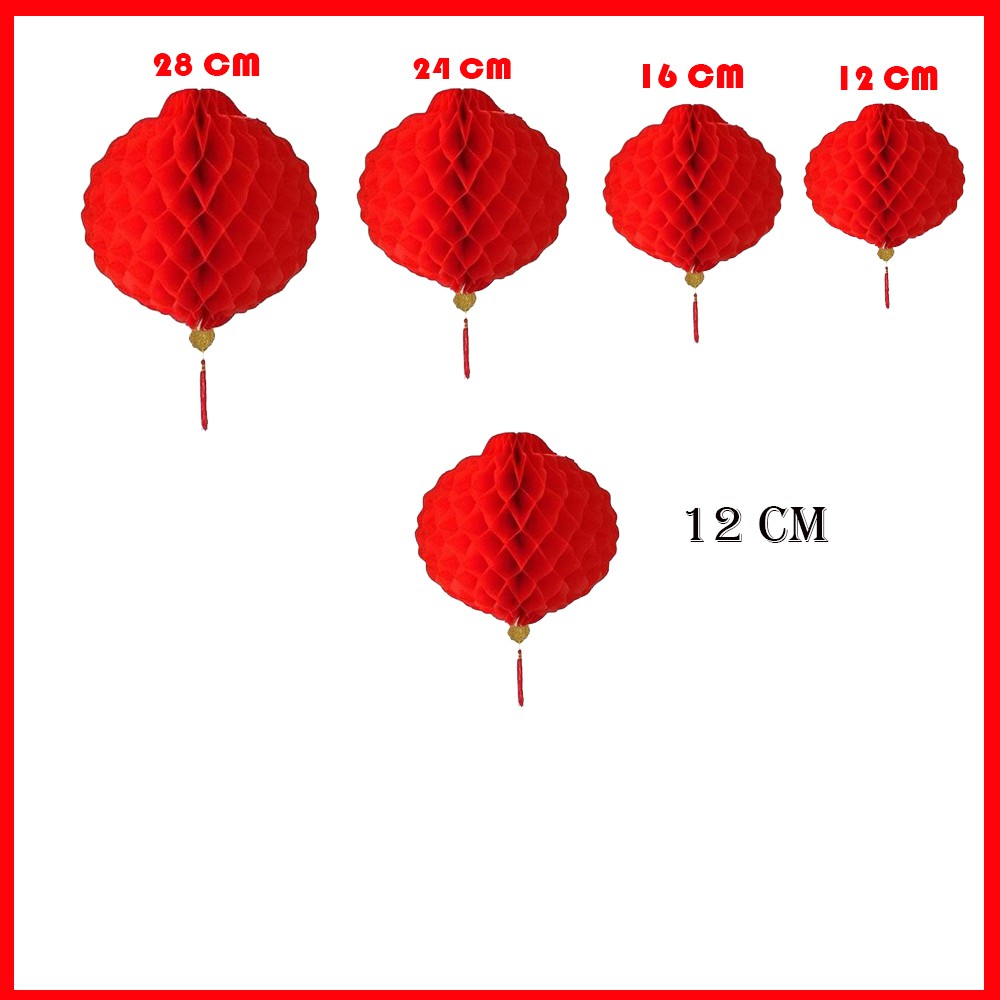 SEPASANG 2PC Lampion Plastik BULAT HONEYCOMB Merah Dekorasi Imlek 12 / 16 / 24 / 28 cm LANTERN MERAH