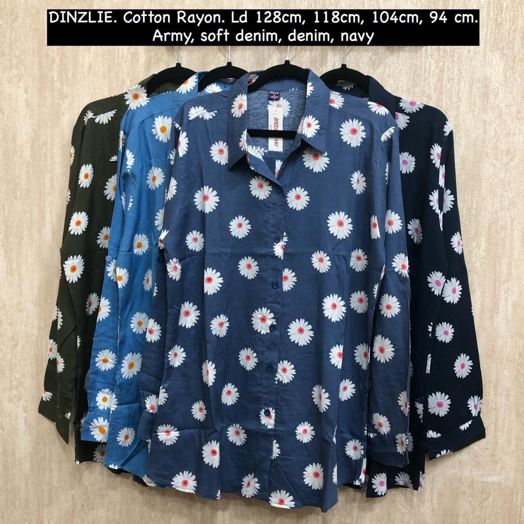 DINZLIE KEMEJA ATASAN BIGSIZE BIG SIZE WANITA JUMBO BESAR XXXL BAHAN RAYON MOTIF BUNGA MATAHARI