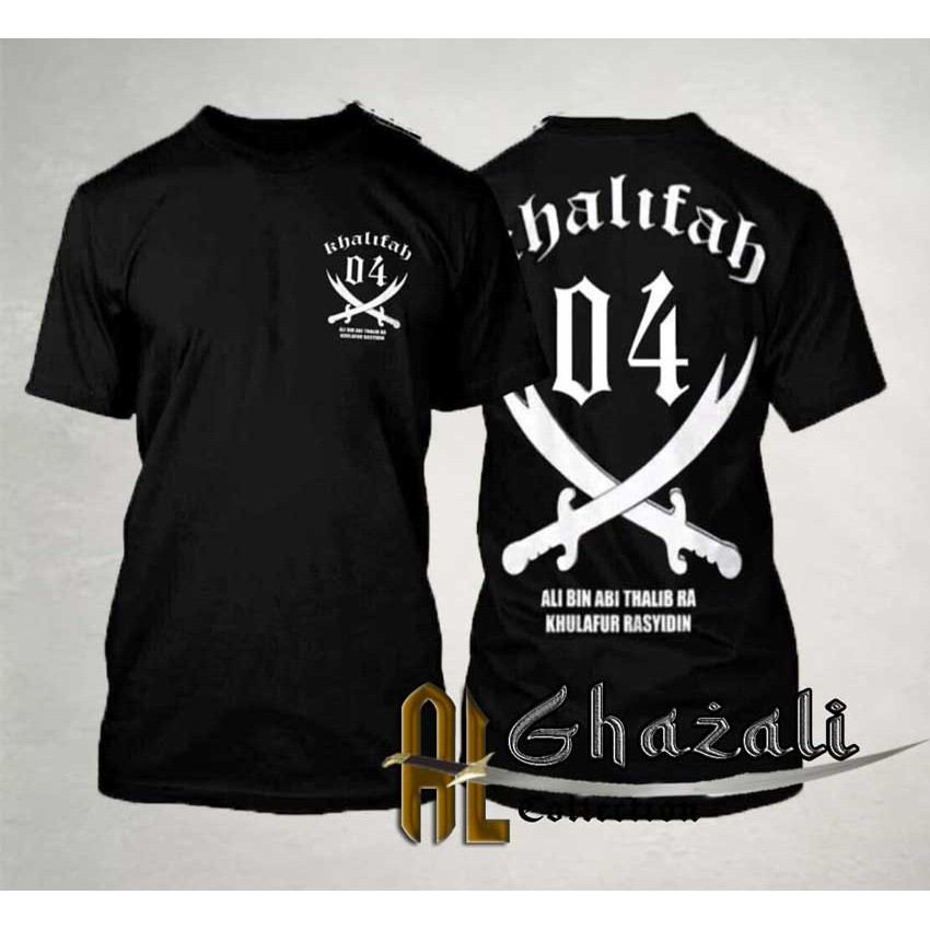 Kaos Dakwah muslim pria Khalifah 04 ali bin abu thalib tangan pendek