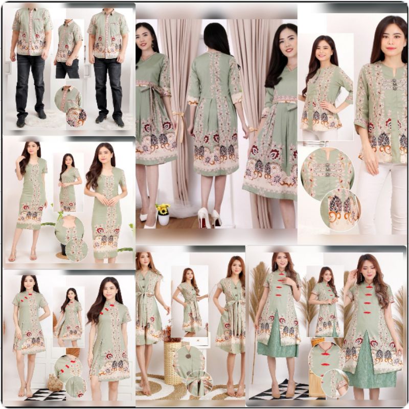 Aneka Batik Couple / Batik Keluarga / Batik Cheongsam / Warna Hijau Muda