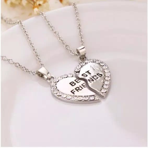 2pcs Kalung Best Friends Liontin Hati Aksen Berlian Imitasi