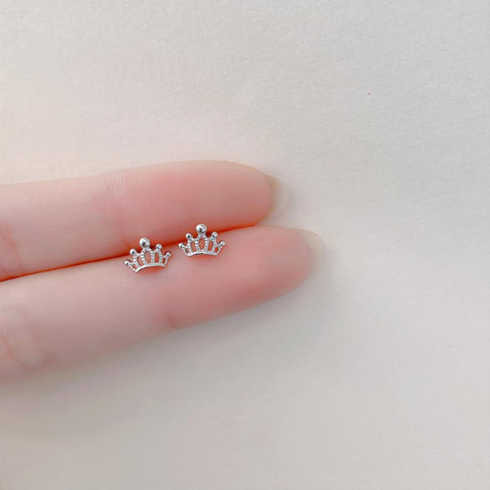 Timekey Anting Tusuk Silver 925 Mini Simple Desain Mahkota Hollow Untuk Wanita A3K9