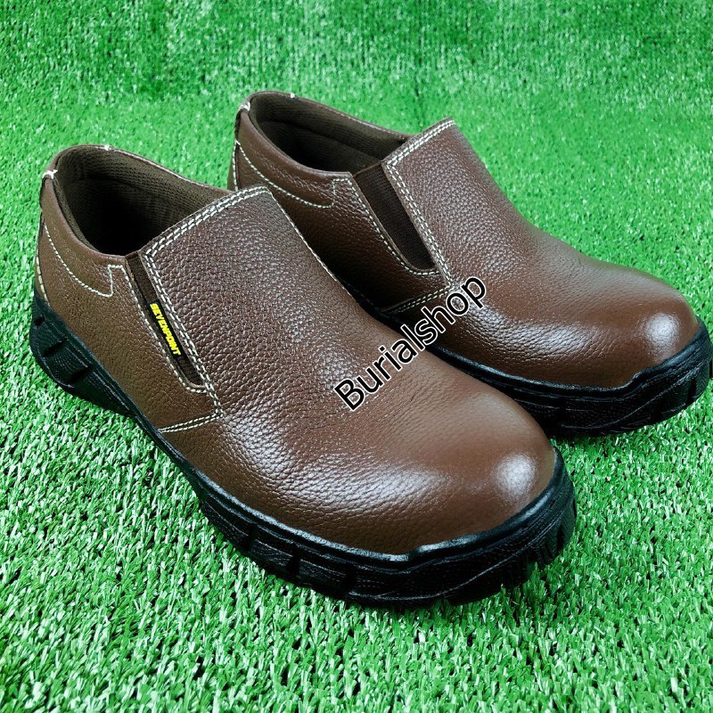 Sepatu Safety Kulit Sapi Asli Slip On Original Septi Pria Ujung Besi Septy Slop Selop Kerja Lapangan Proyek Industri Sefti Shoes BS