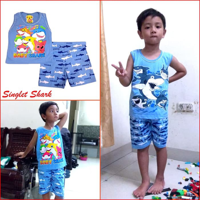 Singlet Anak SHARK Lucu Adem Keren Stelan Kaos Kutang Anak Laki MARUNO