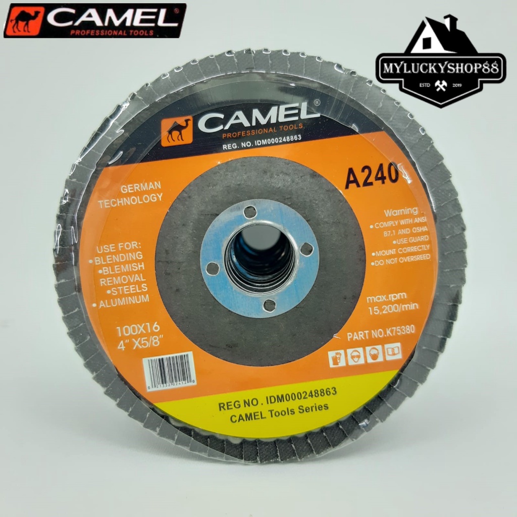 Flap Disc Sand Grit 4&quot; Inch 100 mm A240 Amplas Gerinda Susun Camel 240