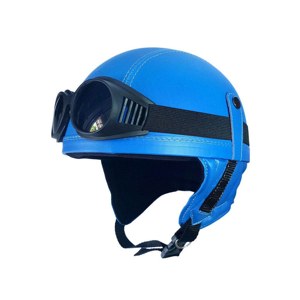 Helm Retro Kulit Casual Series Club Gratis Kaca Mata Blue