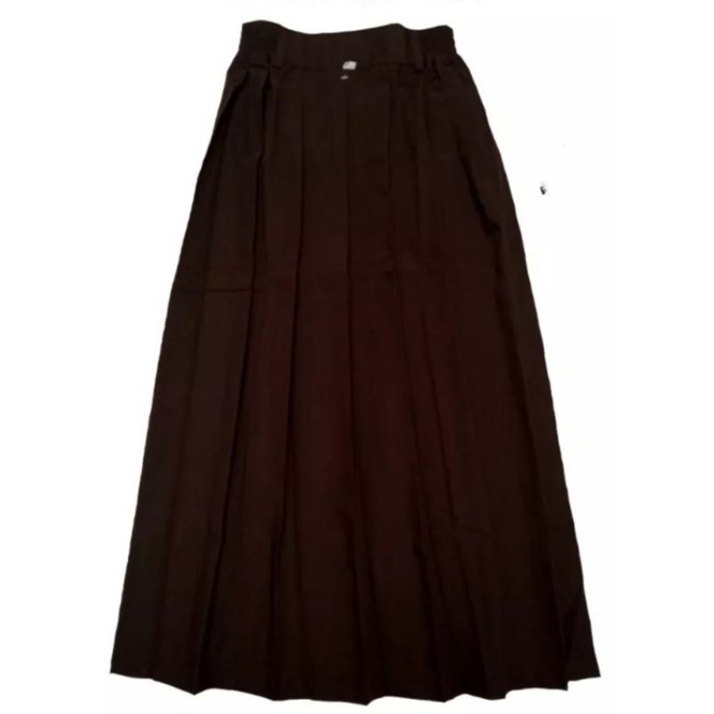 Rok Sekolah SMP SMA Rampel banyak Biru Putih Hitam Coklat Abu  S M L XL XXL Panjang Murah bahan Licin-Coklat