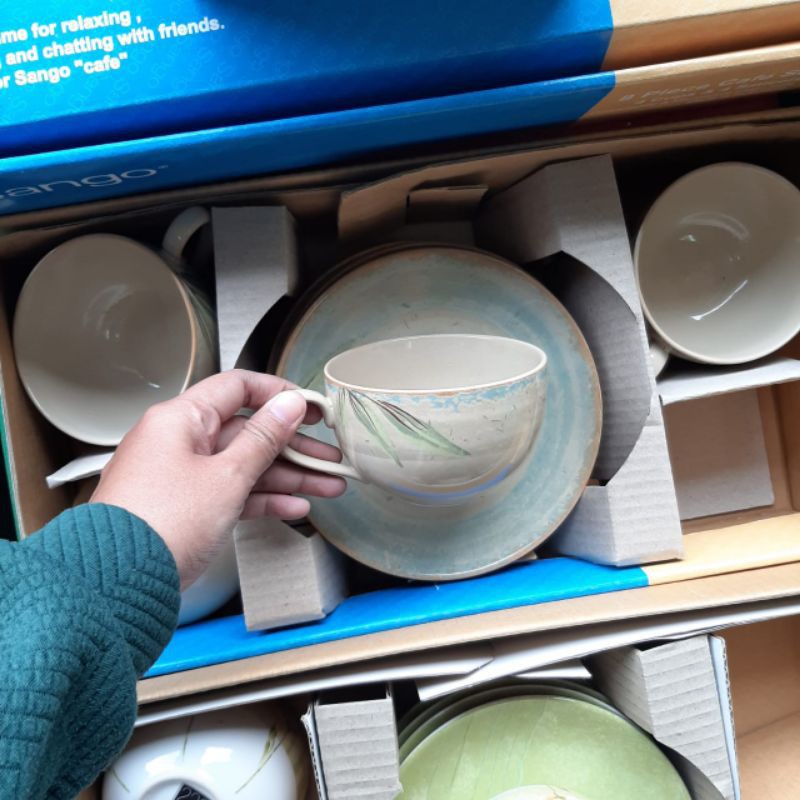 TEA SET CANGKIR LEPEK KERAMIK SANGO MOTIF CANTIK HADIAH KADO NIKAH TEMEN