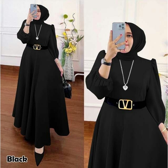 YKB READY NEW REALPICT ORI SAIYO MAXI DRESS PREMIUM HIGH QUALITY + BELT V - COD Gamis Kondangan Ceru