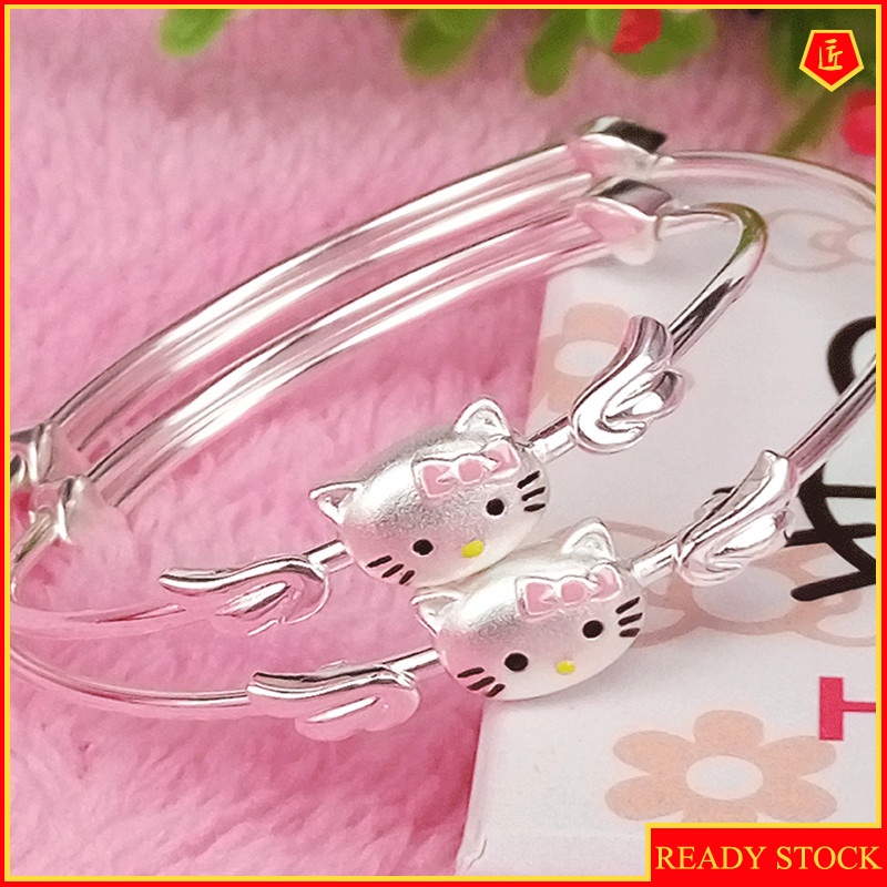 [Ready Stock]Cartoon Cute Kitty Cat Silver Solid Bracelet for Women