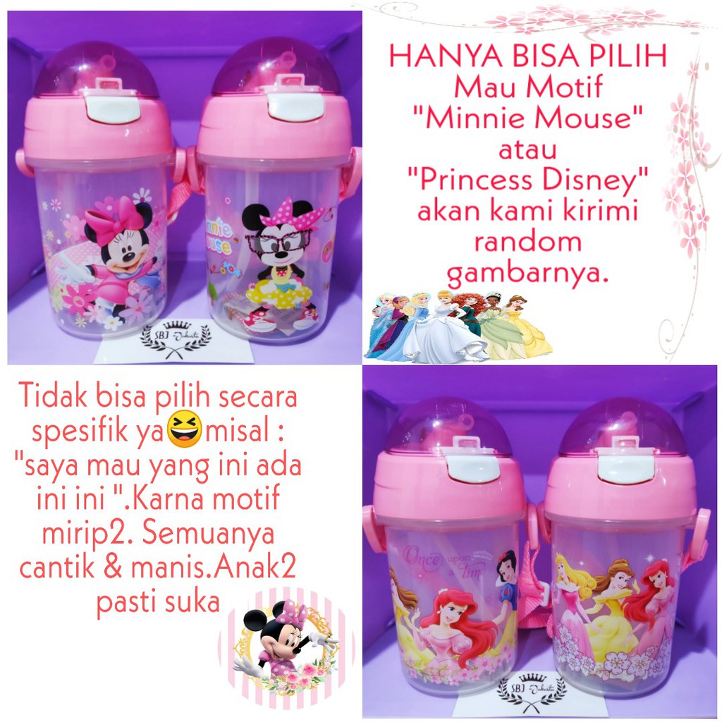 Botol air minum PLASTIK anak BPA Free 350 ml Karakter PRINCESS ORIGINAL