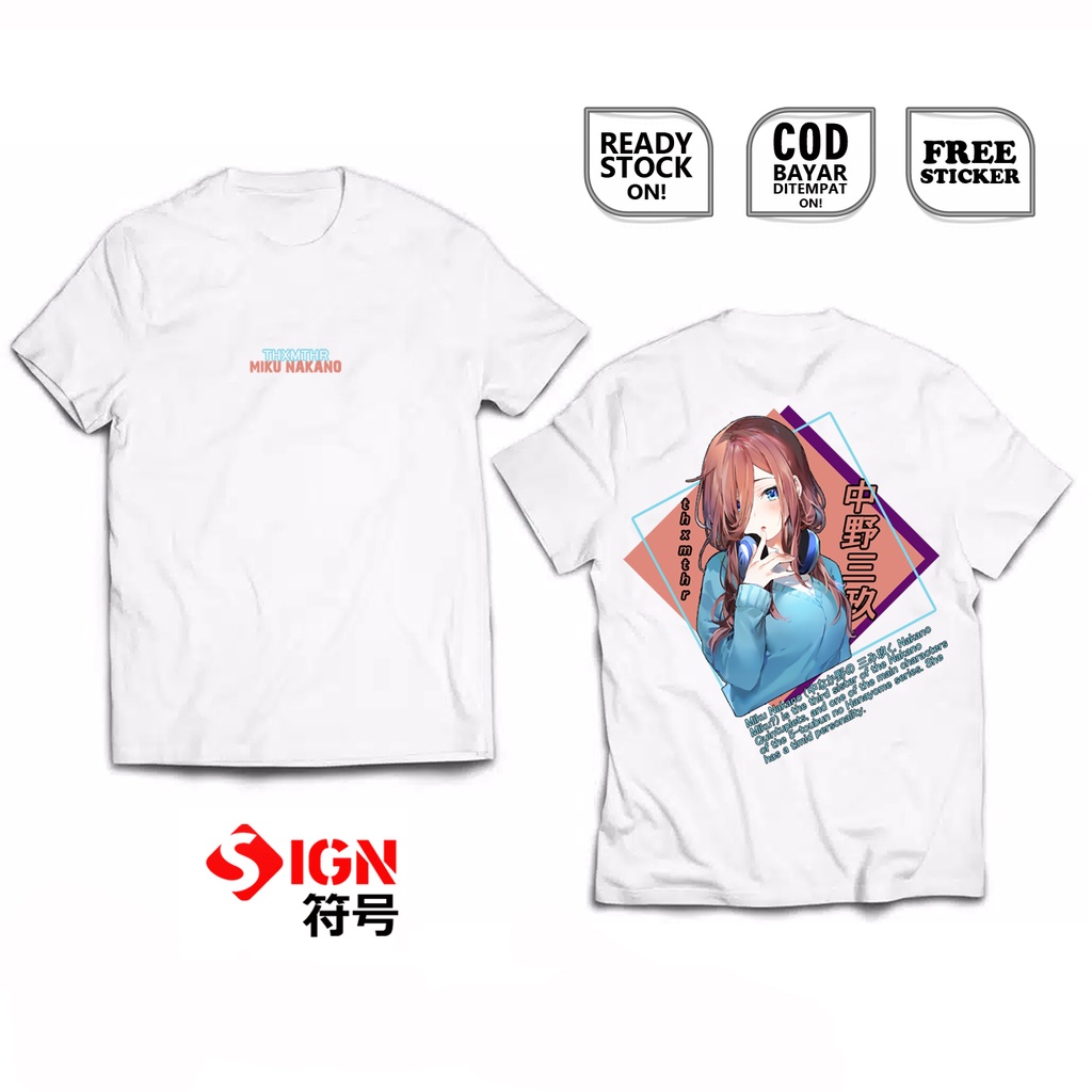 KAOS MIKU NAKANO 5 TOUBUN NO HANAYOME WAIFU ANIME MANGA YOTSUBA FUUTAROU NINO THE BRIDE ICHIKA ITSUKI RENA MARUO MUDOU JAPAN CULTURE COSPLAY BAJU JEPANG SIGN CLOTH