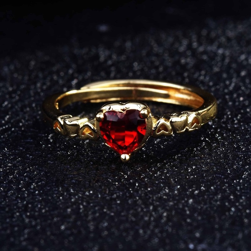 Fashion New Fresh Love Heart-Shaped Red Diamond Ring